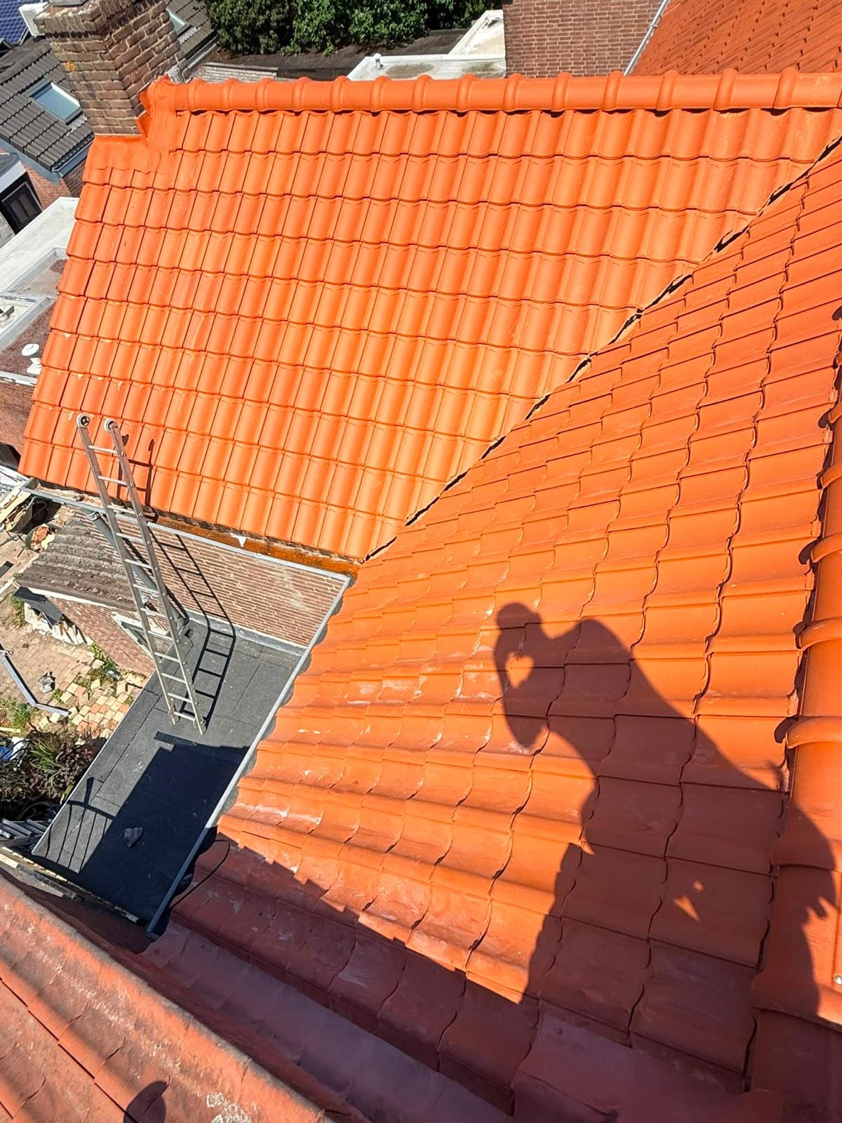 Oranje pannendak gezien vanaf de steiger